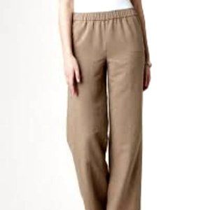 Coldwater Creek Wide Leg Pants Natural Fit Silk Linen Tan Elastic Waist XL 16